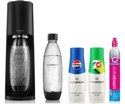 Saturator do wody i akcesoria SodaStream Saturator Terra 2 butelki czarny +syrop Pepsi 440ml+syrop 7U
